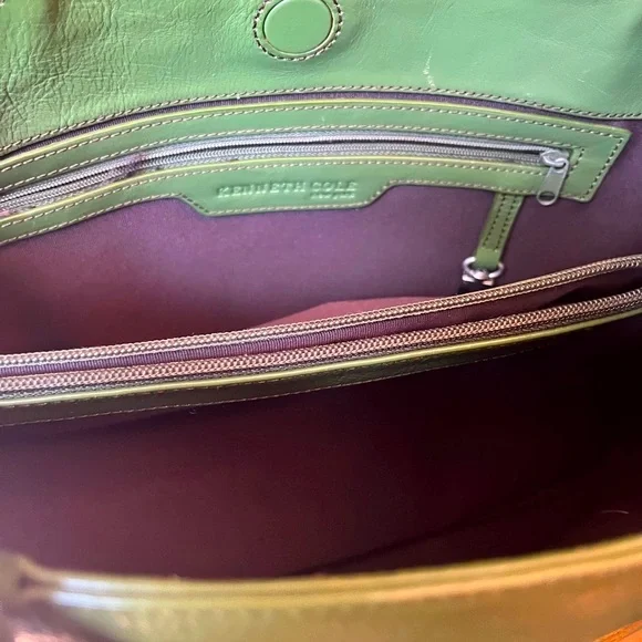 Kenneth Cole Vintage Forest Green Leather Tote w/Steve Madden Floral Pouch (EUC) - Picture 6 of 13